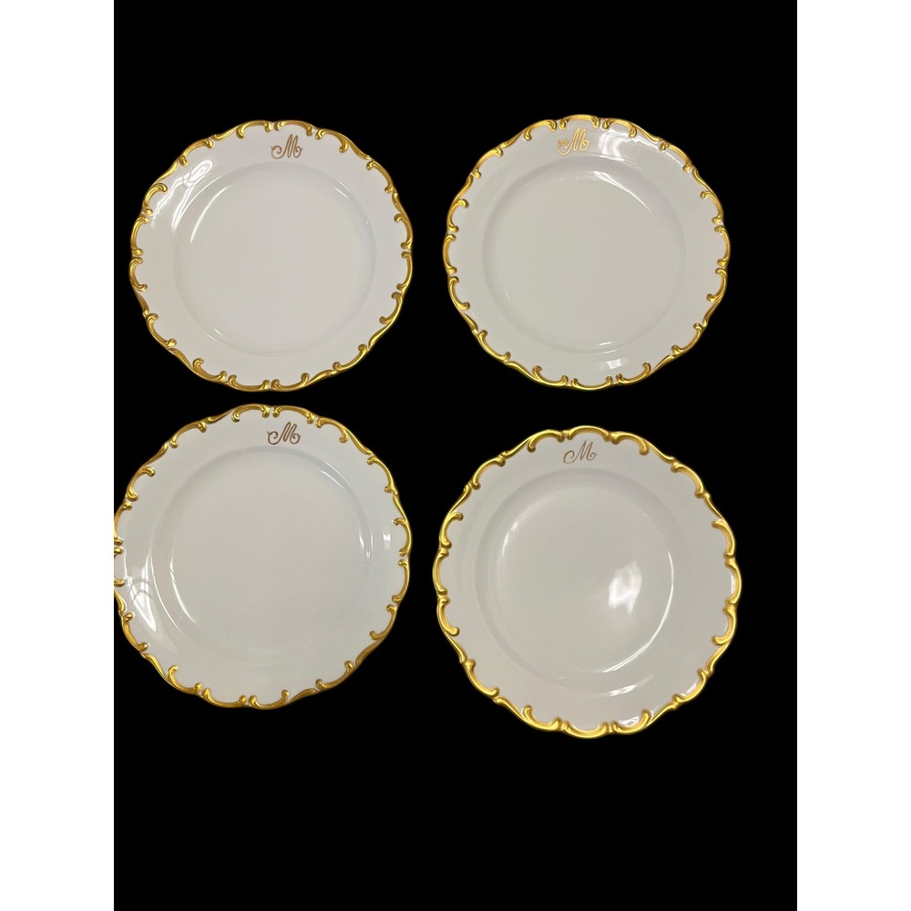 Schumann Arzberg Bavaria White Elegance Gold Gilt Monogram M Plates Set of 4
